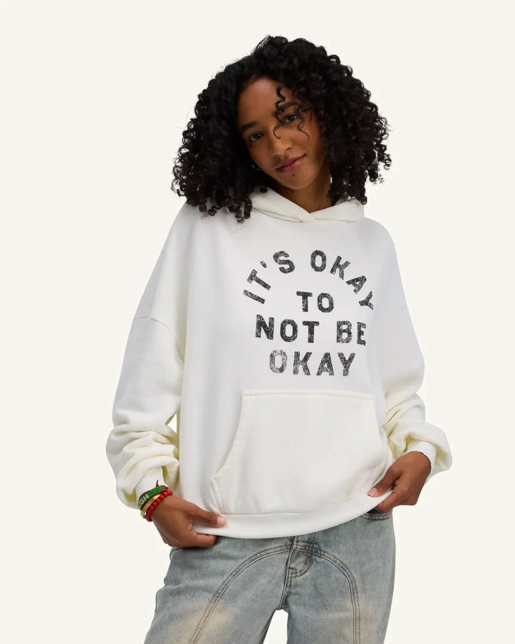 It's Okay Drop Shoulder Cropped Hoodie ENOUGH