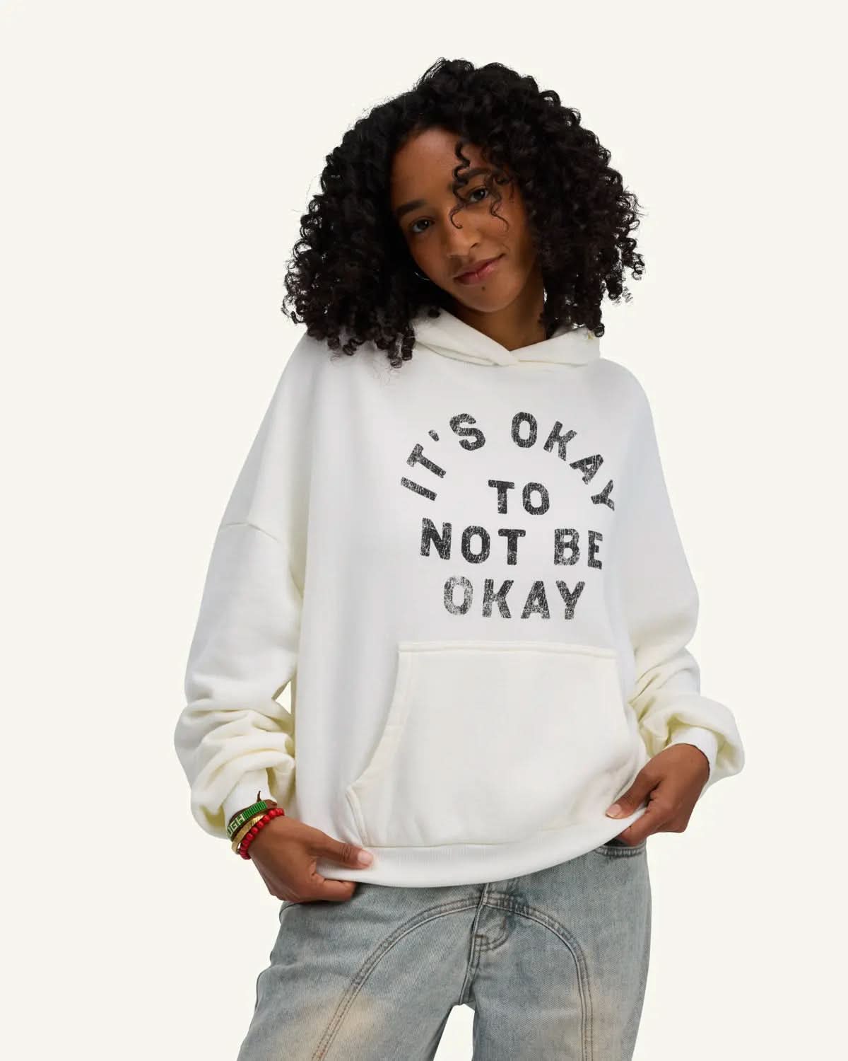 It's Okay Drop Shoulder Cropped Hoodie ENOUGH