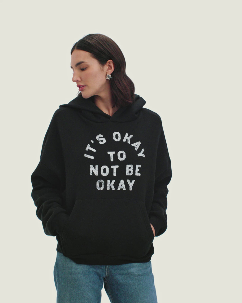 It's Okay Drop Shoulder Cropped Hoodie